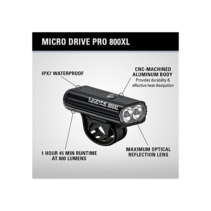 LEZYNE MICRO DRIVE PRO 800XL Black priekinis žibintas 