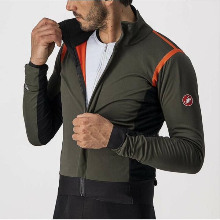 Castelli ALPHA RoS 2 Military Green/Fiery Red-Silver dviratininko striukė