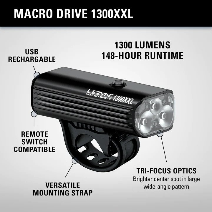 LEZYNE MACRO DRIVE 1300XXL Black Priekinis žibintas 